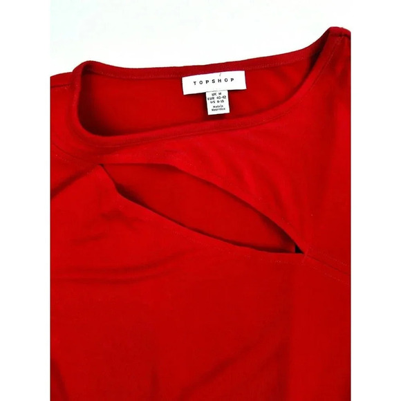 Topshop Sz 8-10 Womens Red Long Sleeve Chest Slit Snap Bodysuit Viscose Elastane - Picture 5 of 10